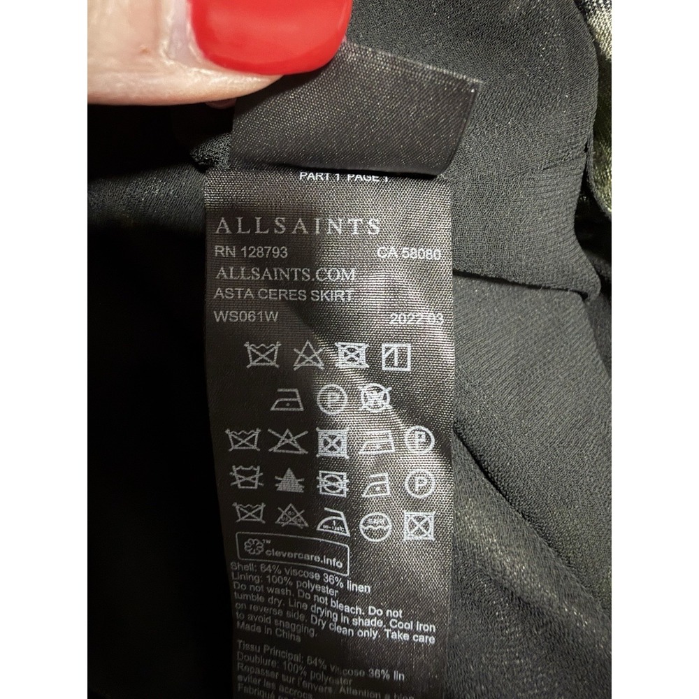 Allsaints Asta Ceres Linen Blend Midi Skirt & Top Sycamore Green Black Size 10‎ - Picture 14 of 16